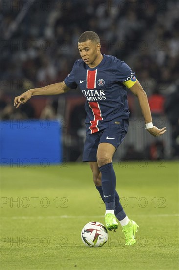 Football match, captain Kylian MBAPPE' Paris St. Germain confidently on the ball, Parc des Princes football stadium, Paris, France, Europe