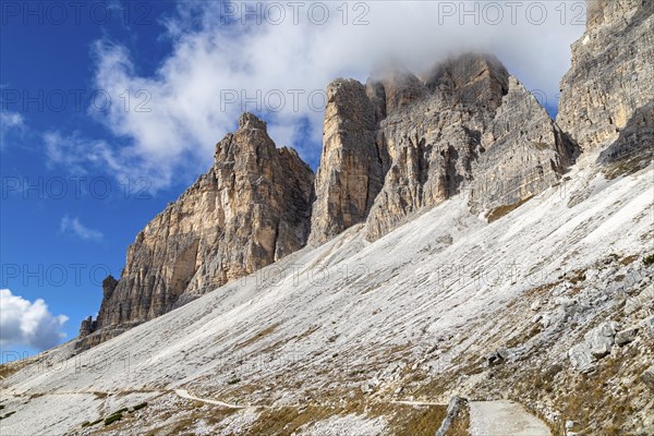 Hiking trail under the Three Peaks, Dolomites, South Tyrol