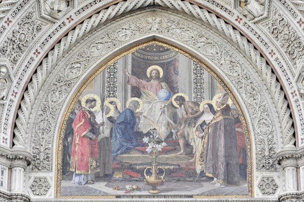 Cattedrale di Santa Maria del Fiore, Cathedral of Santa Maria del Fiore, Florence Cathedral, Florence, Tuscany, Italy, Europe, Detail of an impressive fresco of a cathedral with religious motifs, Europe