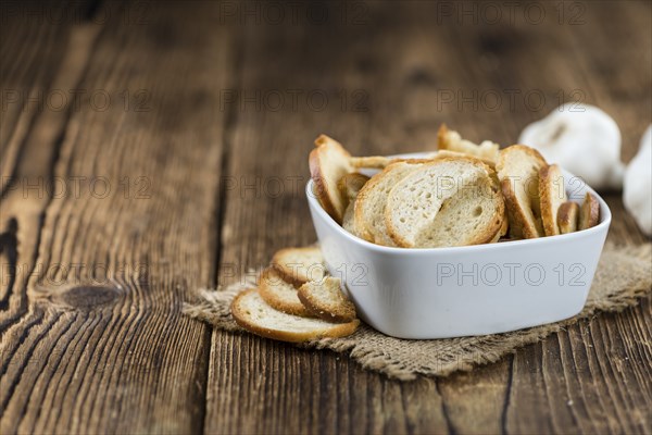 Some fresh baked bread chips (detailed close-up shot)