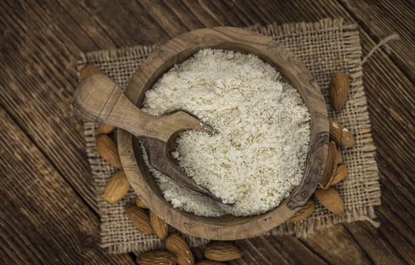 Some fresh Almond Flour (selective focus, close-up shot)