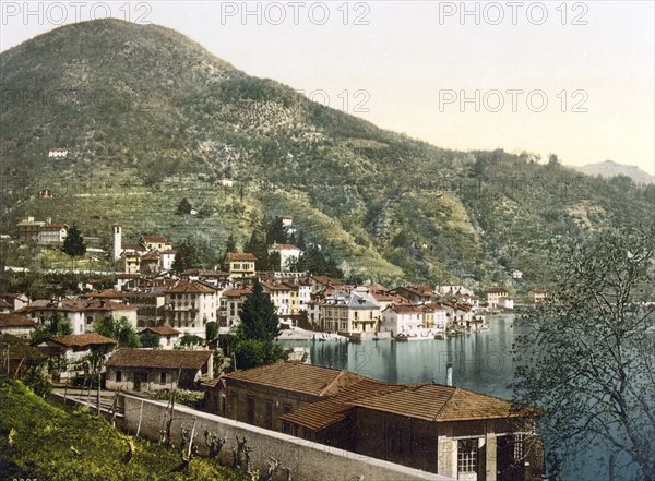 Ponte Tresa, Treisbruck, a place in the municipality of Tresa in the region of Malcantone in the district of Magliasina in the district of Lugano in the canton of Ticino in Switzerland / Lugano, Tessin, Switzerland, Historic, digitally restored reproduction from a 19th century original, Record date not stated, Europe