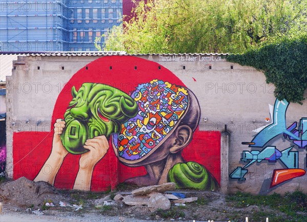 Graffiti, paintings, Werksviertel Munich-Ostbahnhof, site of new concert hall, Munich, Bavaria, Germany, Europe