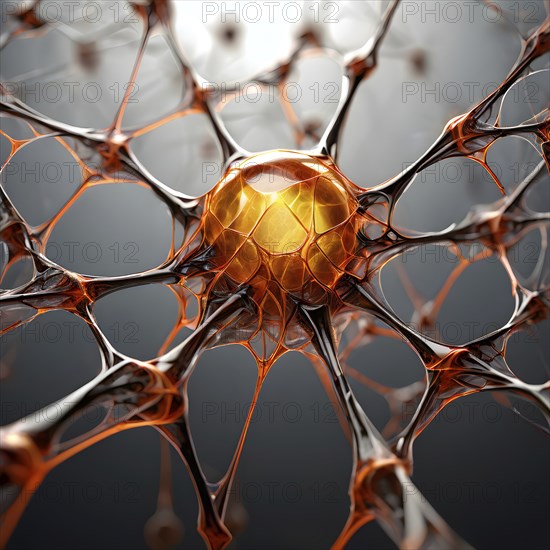 Network of interconnected shapes inspired by the structure of spider silk representing strength and flexibility in material science, AI generated