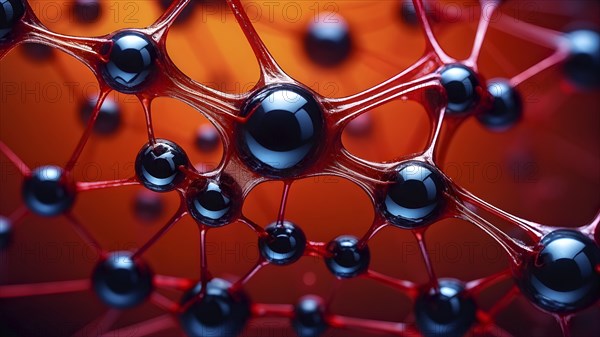 Network of interconnected shapes inspired by the structure of spider silk representing strength and flexibility in material science, AI generated