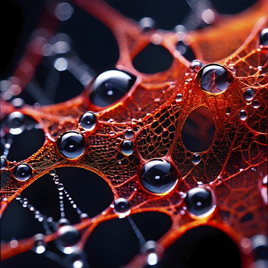 Network of interconnected shapes inspired by the structure of spider silk representing strength and flexibility in material science, AI generated