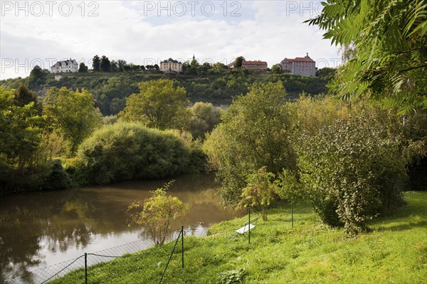 Dorndorf park on the Saale river with a view of the Dornburg castles Palace Dornburg overlooking an idyllic park on the river Saale