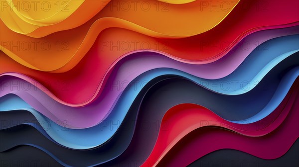 Colorful abstract waves in shades of orange, red, pink, and purple, creating a vibrant and dynamic effect, AI generated