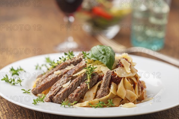 Beef on pasta