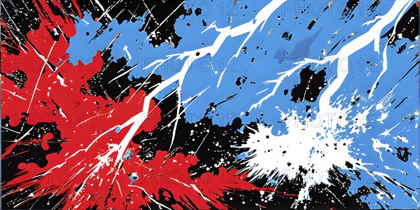 Abstract pop art comic illustration in vibrant colors with thunderbolt crackling across the canvas, AI generated