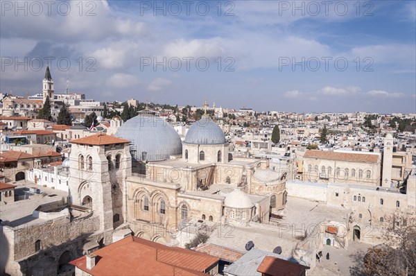 View over Church of the Holy Sepulcher (Church of the Resurrection) and surrounding houses, Old City of Jerusalem, Israel, Asia