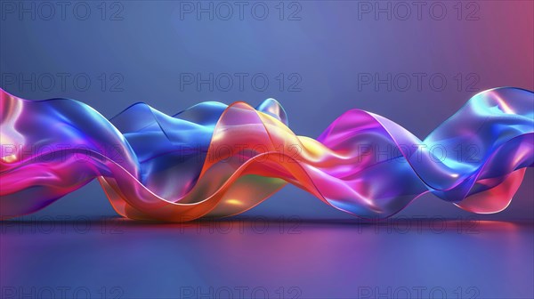 Colorful ribbons in a wave-like pattern with hues of blue, pink, purple, and orange on a gradient background, AI generated