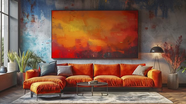 Modern living space in which the country house style is combined with modernism and luxury minimalism. Central European, German environment. AI generated, AI generated