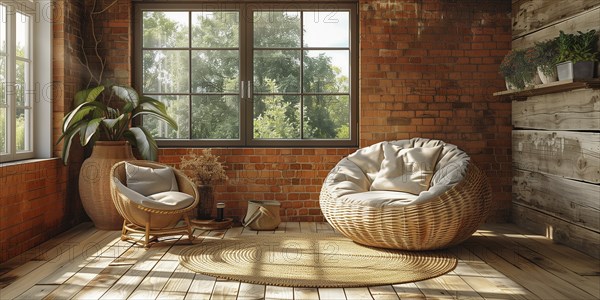 Modern living space in which the country house style is combined with modernism and luxury minimalism. Central European, German environment. AI generated, AI generated