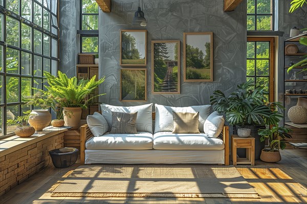 Modern living space in which the country house style is combined with modernism and luxury minimalism. Central European, German environment. AI generated, AI generated