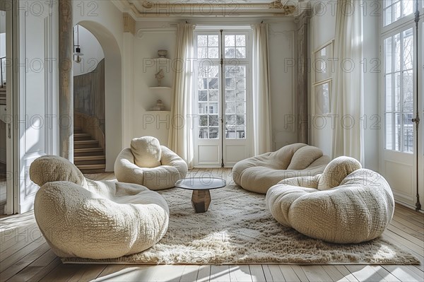 Modern living space in the style of modernism and luxury minimalism in a Central European urban environment. AI generated, AI generated