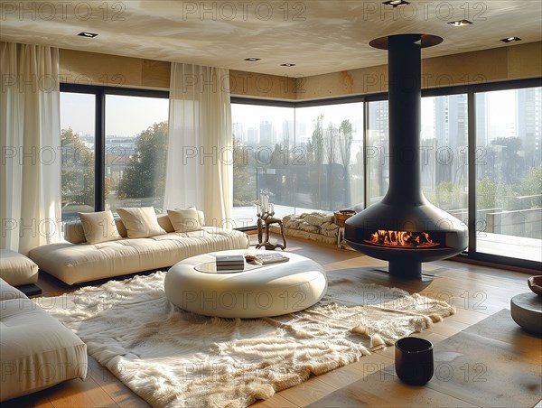 Modern living space in the style of modernism and luxury minimalism in a central European, German environment. AI generated, AI generated