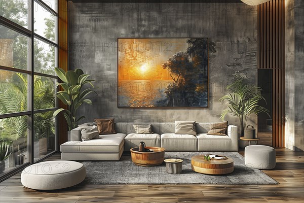 Modern living space in the style of modernism and luxury minimalism in a central European, German environment. AI generated, AI generated