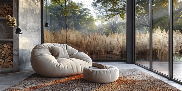 Modern living space in the style of modernism and luxury minimalism in a central European, German environment. AI generated, AI generated