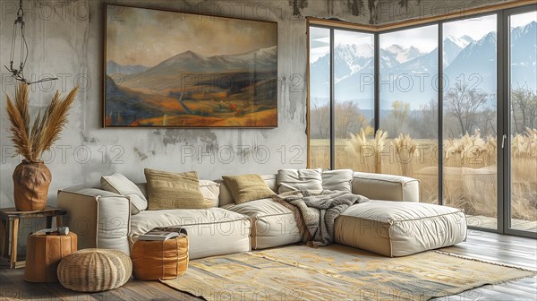 Modern living space in the style of modernism and luxury minimalism in a central European, German environment. AI generated, AI generated