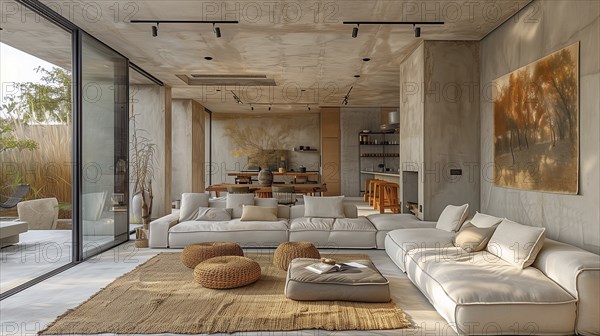 Modern living space in the style of modernism and luxury minimalism in a central European, German environment. AI generated, AI generated