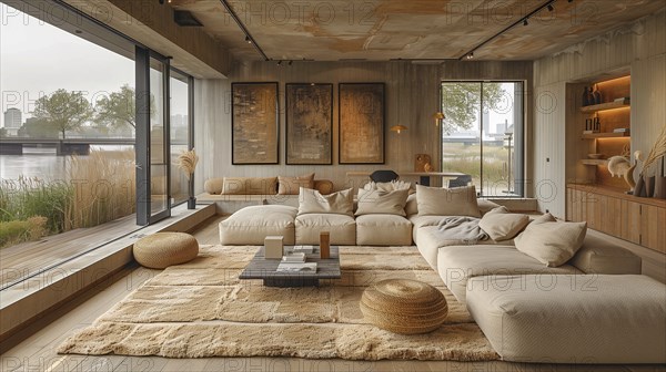 Modern living space in the style of modernism and luxury minimalism in a central European, German environment. AI generated, AI generated
