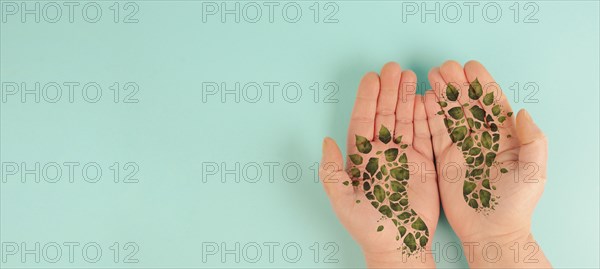 Green co2 footprint made from leaves, carbon emission, climate change and global warming concept, eco friendly lifestyle, generative AI used for footprint