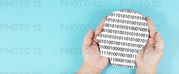 Head with software code, digitization and artificial intelligence concept, connect to the web