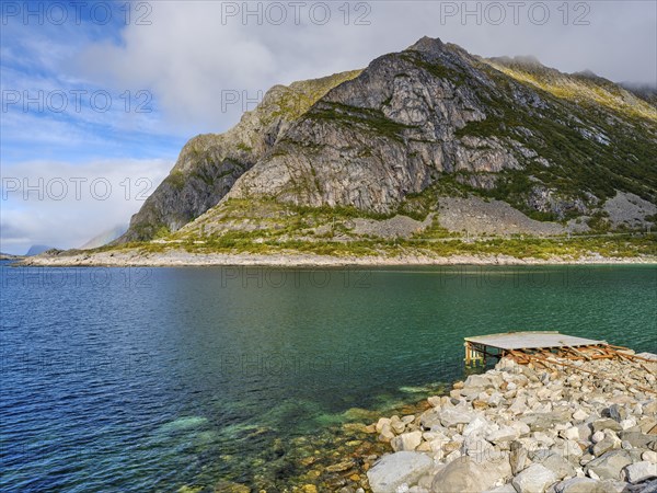 View of Glomtinden, Lofthaugen, mountain, Nordland, Lofoten, Norway, Europe