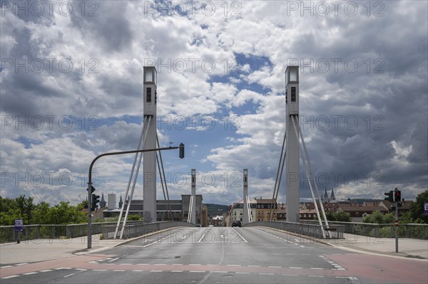 Lion Bridge spans the Regnitz, completed in 2009, Bamberg, Upper Franconia, Bavaria, Germany, Europe