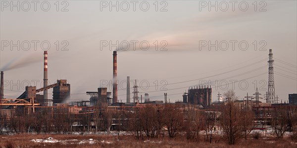 Industrial plant air pollutions with smoke stack
