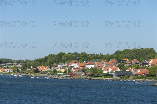 Svendborg, maritime living on the sound, sailing ships, detached houses, forest, Fyn, island of Funen, Denmark, Europe