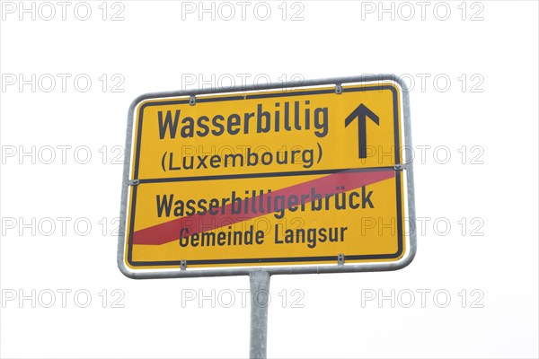 Street sign of the border town Wasserbillig in Luxembourg, frontier to Germany