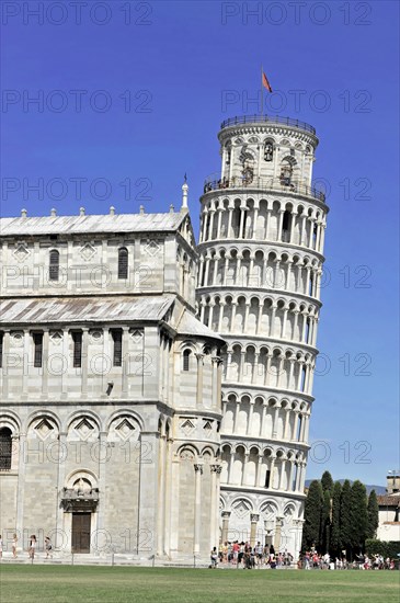 UNESCO World Heritage Site, Pisa, Tuscany, Italy, Europe, Leaning Tower of Pisa near a church, popular historical landmark under a clear sky, Europe