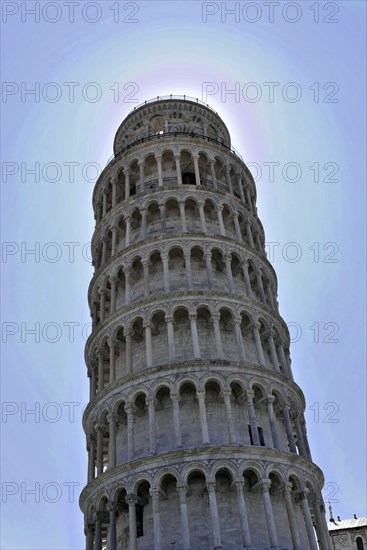 UNESCO World Heritage Site, Pisa, Tuscany, Italy, Europe, The Leaning Tower of Pisa against a light blue sky, Europe
