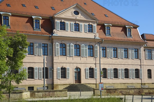 Stadionsche Schloss Bönnigheim, building, architecture, historical building, late baroque style, master builder Anton Haaf, built in 1756 on behalf of Imperial Count Anton Heinrich Friedrich von Stadion, Minister and Chancellor of the Archbishop and Elector of Mainz, small country palace, summer residence, windows, white shutters, roof, south side, Bönnigheim, Ludwigsburg district, Baden-Württemberg, Germany, Europe