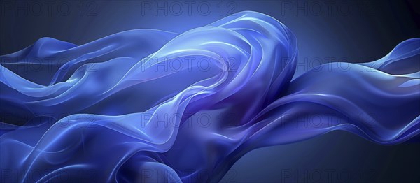 Abstract dark blue fabric waves with smooth textures and light reflections creating a dynamic effect, AI generated