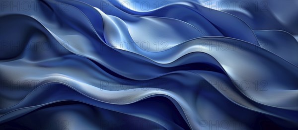 Abstract design with smooth blue fabric waves creating an impression of fluidity, AI generated