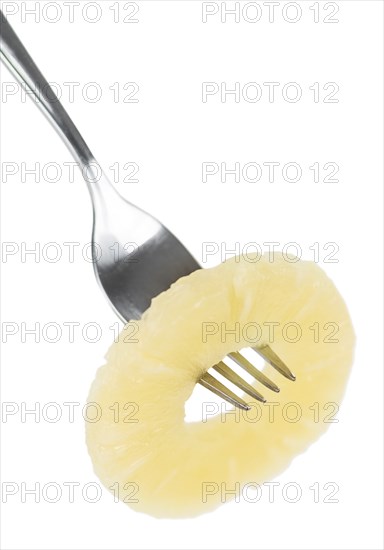 Fresh made Preserved Pineapple Rings isolated on white background, close-up shot