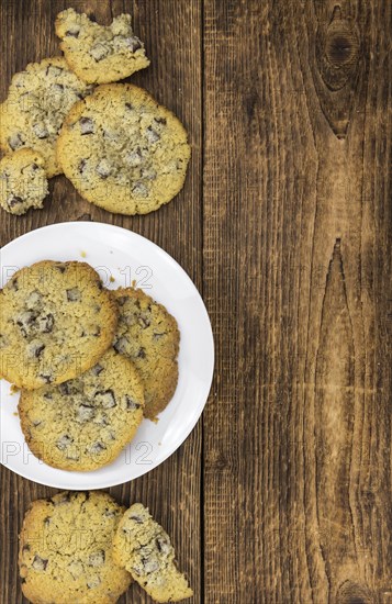 Portion of Chocolate Chip Cookies as detailed close-up shot, selective focus