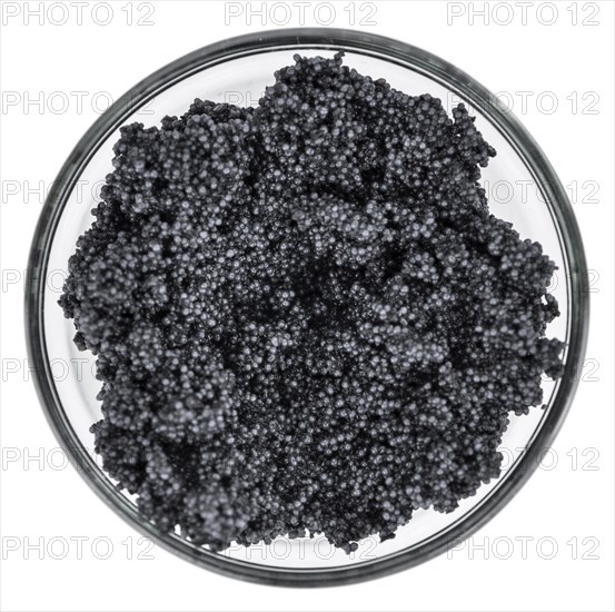 Black Caviar isolated on white background (selective focus, close-up shot)