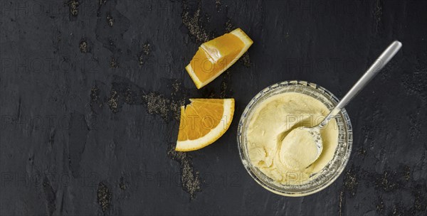 Portion of fresh made Orange Powder as detailed close-up shot (selective focus)