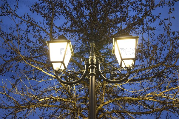 Old street lamp with blue sky, vintage, North Rhine-Westphalia, Germany, Europe
