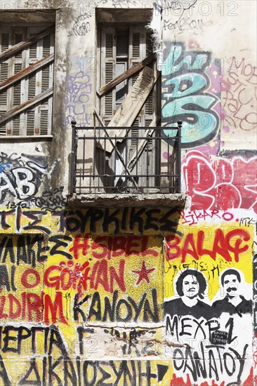 Graffiti wall with names of activists imprisoned in Turkey, Exarchia, student and alternative neighbourhood, Athens, Greece, Europe
