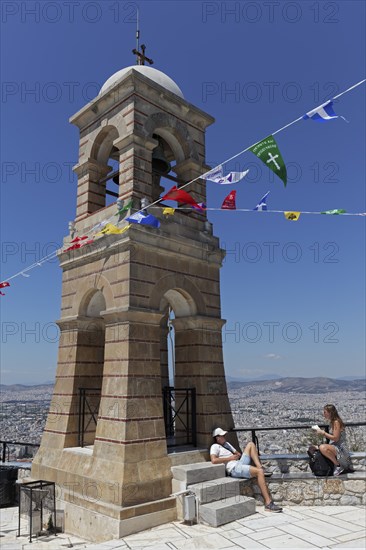 Bell tower on Lycabettus Hill, Lykavittos, viewing terrace, Athens, Greece, Europe