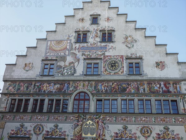 Historic building with ornate frescoes and detailed paintings on the façade, Lindau, Bavaria, Germany, Europe