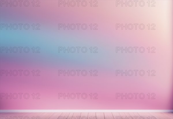Abstract image resembling a pink and blue gradient wall with wooden floor, creating a pastel ambiance, AI generated