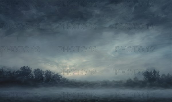Painting of a foggy night sky with low-lying stratus clouds AI generated