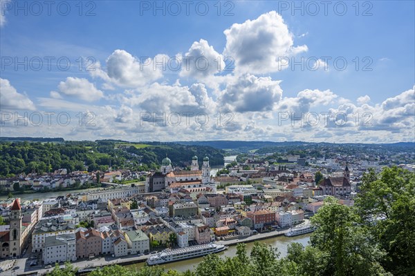 View over the historic old town of Passau from 'Veste Oberhaus', Bavaria, Germany, Europe