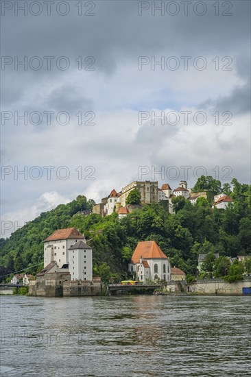 View from Danubia river on 'Veste Oberhaus', Passau, Bavaria, Germany, Europe